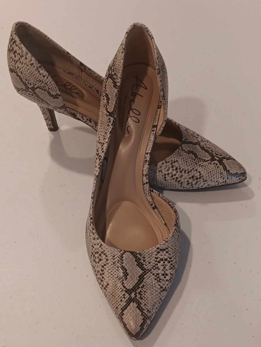 Abella Taupe and Black Snake-Print Pointed Toe Pumps